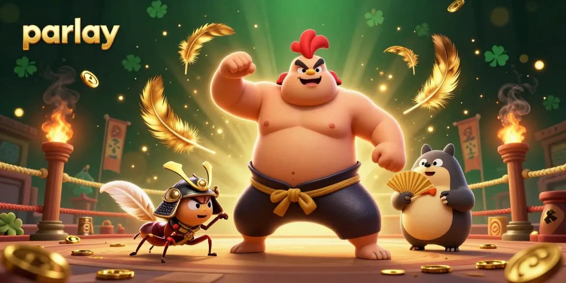 Experience the thrill of parlay betting in an energetic arena with vivid characters and gold accents.