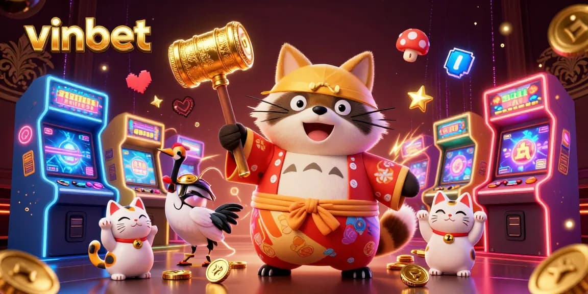 Experience thrilling wins with vinbet's vibrant gaming scene featuring interactive characters and casino elements.