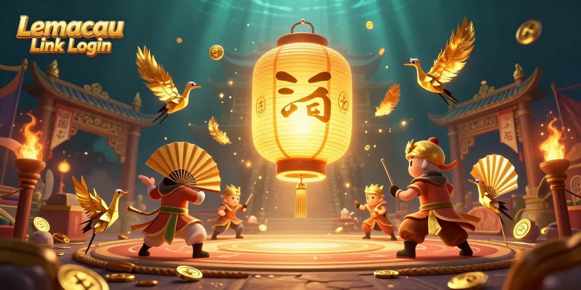 Experience the thrill of the casino with Lemacau Link Login amidst a vibrant 3D scene filled with golden elements.
