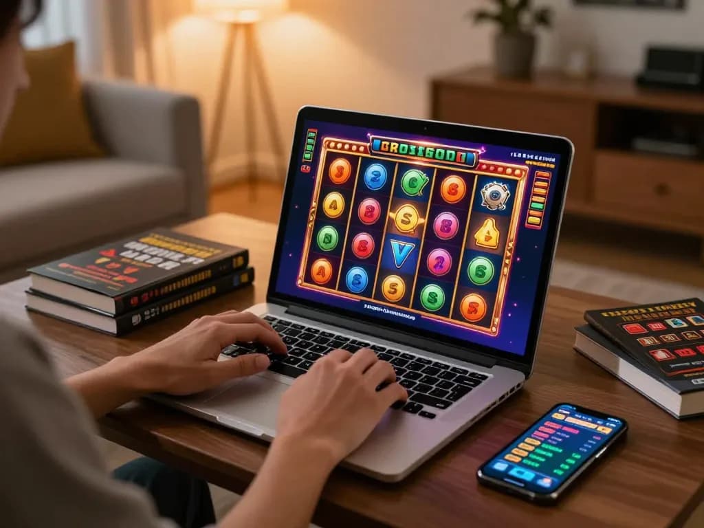 Engaging in online casino gaming with aman788, showcasing vibrant slot game action from the comfort of home.