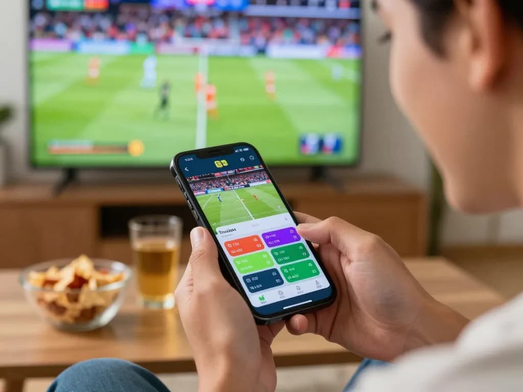 Betting on sports using the uu88 mobile app during a live match with excitement.