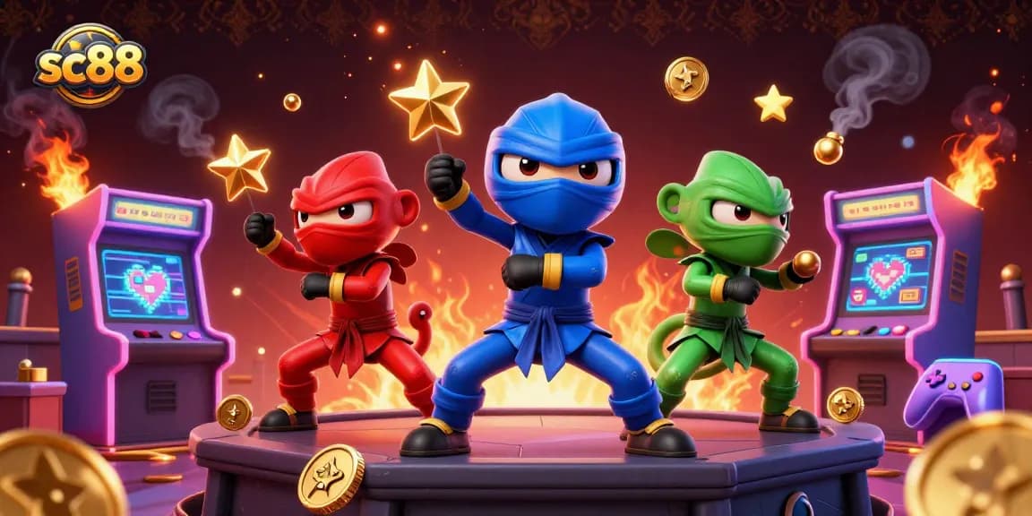 Engage with sc88's thrilling casino experience featuring ninja chameleons among vibrant game machines.