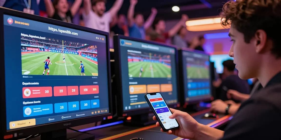 Player engaging with sports betting on https://open88c.com/ in an online casino environment, showcasing dynamic betting options and lively atmosphere.