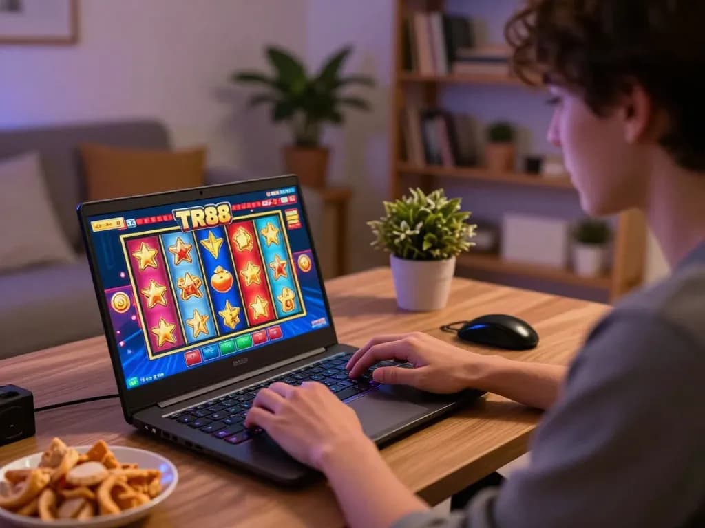Engaging gameplay on TR88 slot games at home, showcasing exciting atmosphere and strategy