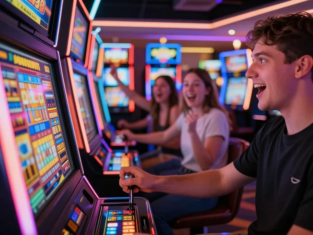 Players enjoying the thrill of slot88 machines in a lively casino environment.