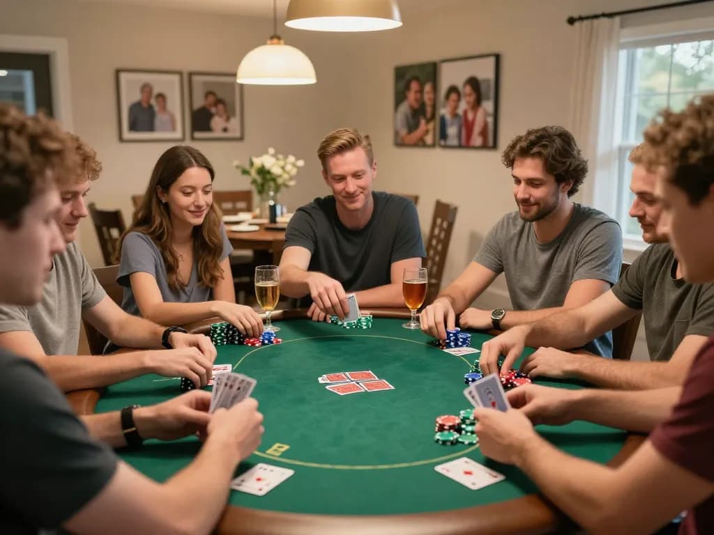 Rikvip players engaging in a spirited poker game, showcasing strategic gameplay and camaraderie.