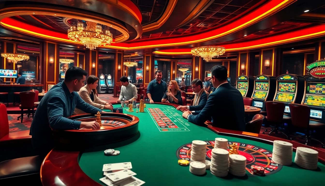 Engage with casino excitement in đăng ký shbet with vibrant tables, cards, and roulette wheels.