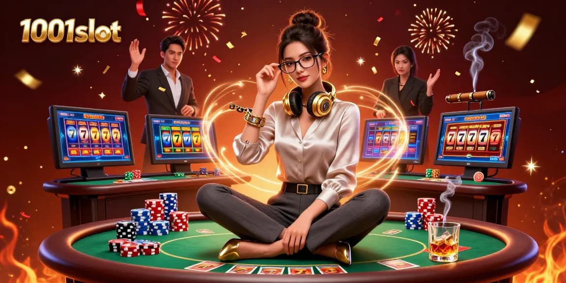 Experience the exciting world of 1001slot with dynamic gaming visuals and vibrant casino elements.