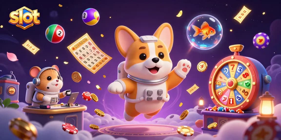 Experience thrilling slot adventures with floating characters and vibrant elements in this casino scene.