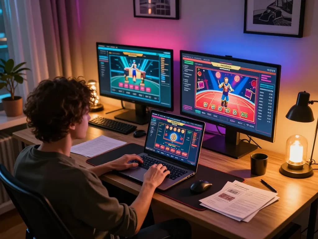 Experience exciting online gambling at FABET with a vibrant gaming setup