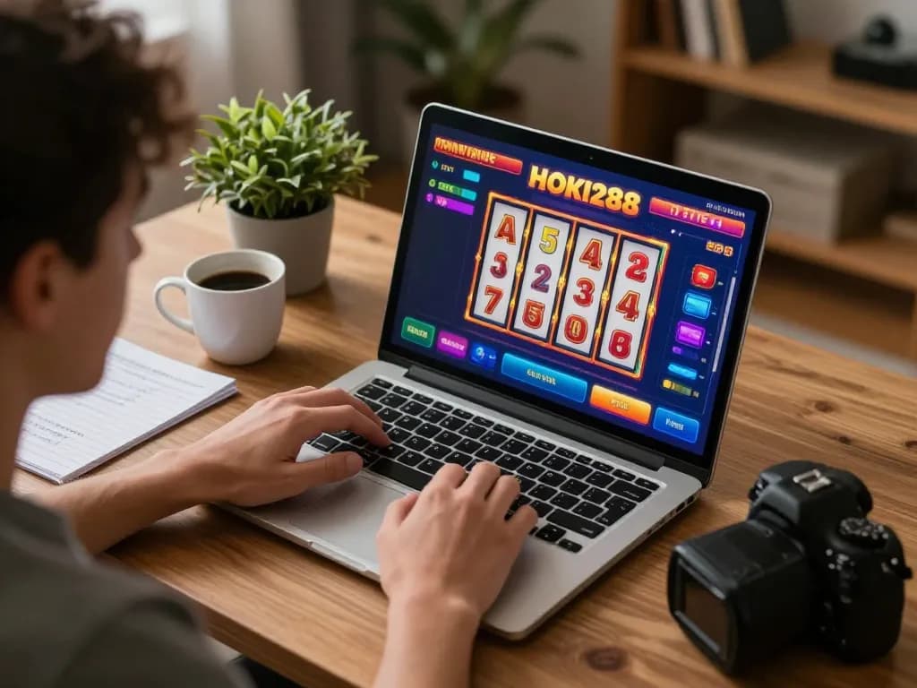 Rasakan keseruan dengan slot HOKI288 dalam pengaturan permainan di rumah yang nyaman, menampilkan layar yang cerah dan permainan yang menarik.