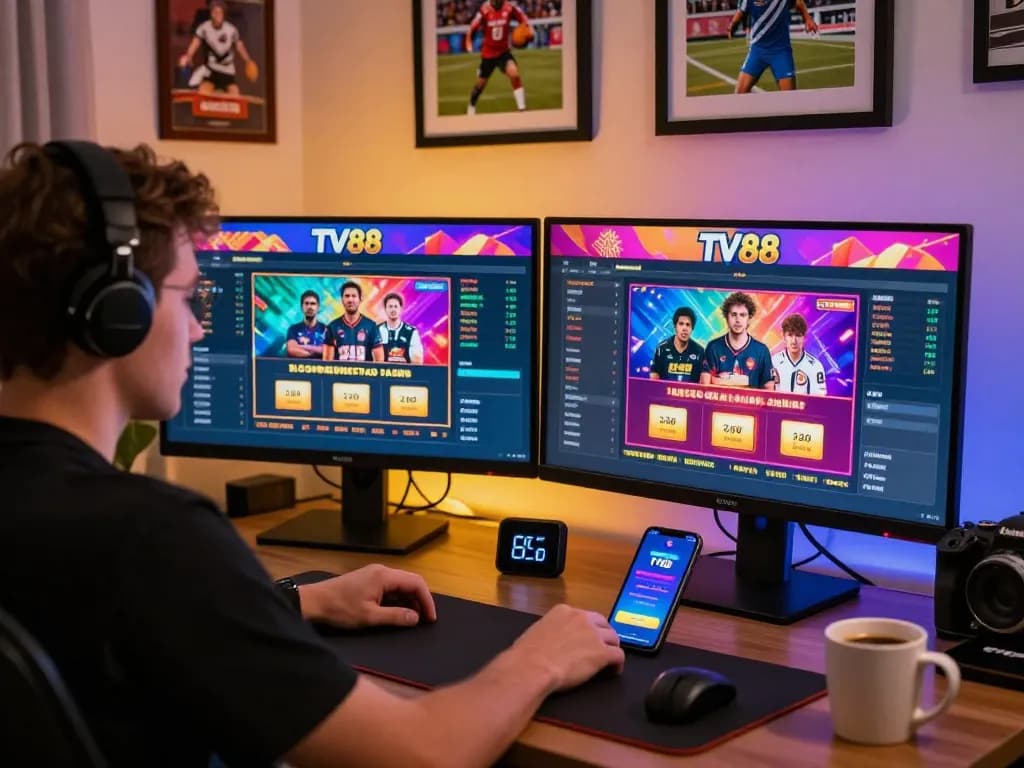Engaged player at home on TV88 platform for tv88 bet đăng nhập, showcasing betting excitement.
