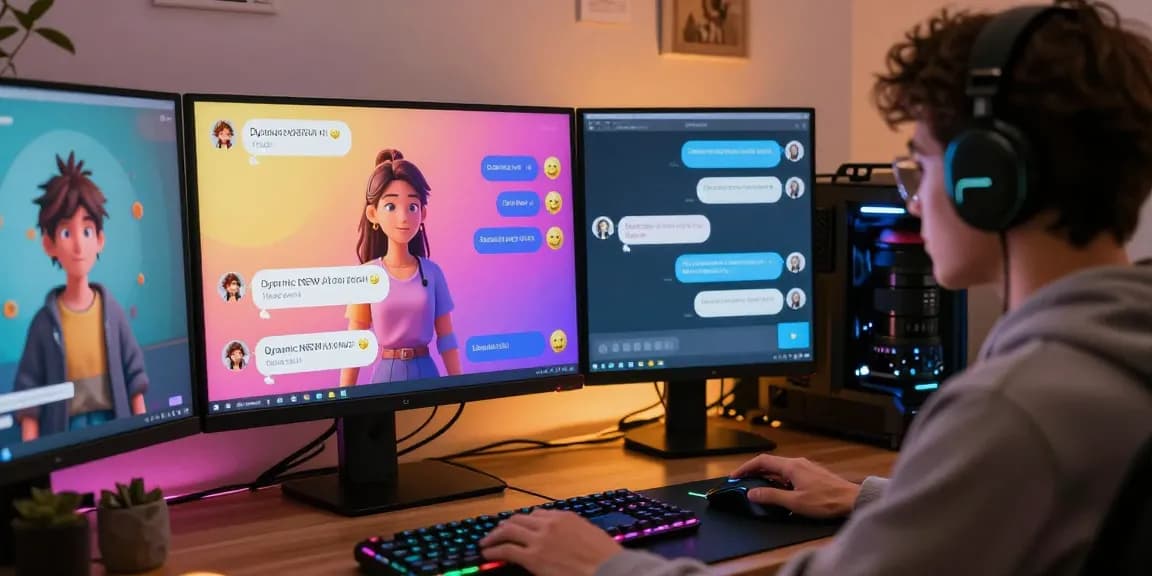 Interactive ai chat nsfw session with vibrant chat bubbles and customizable character in modern virtual environment
