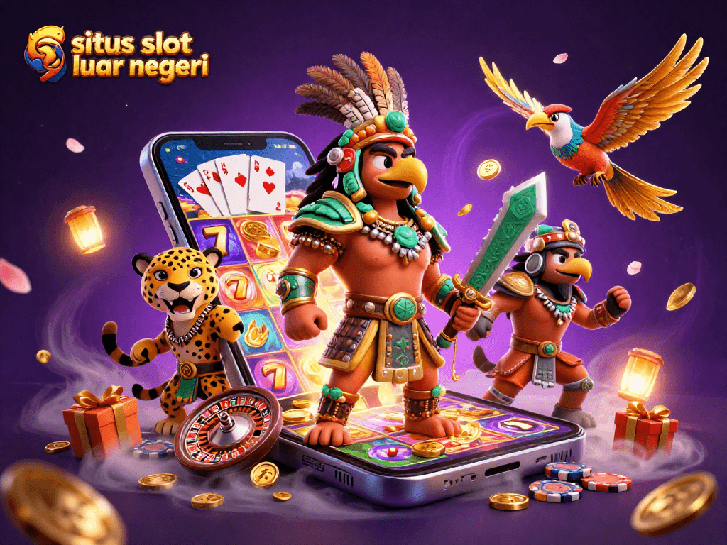 Experience the excitement of situs slot luar negeri with dynamic gaming scenes and vibrant casino elements.