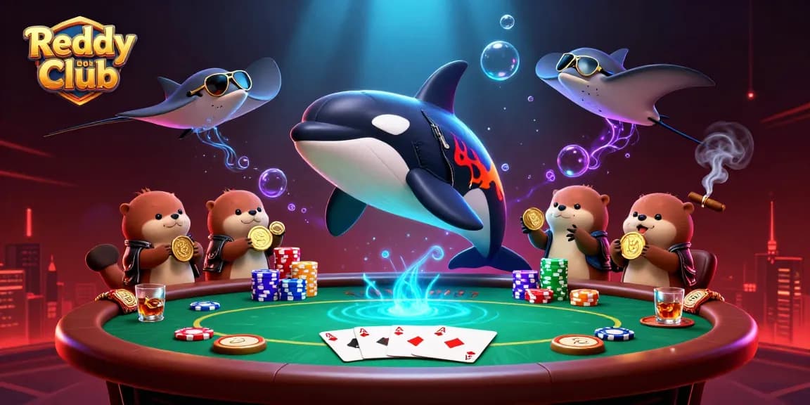 Reddy Book Club features an orca whale, stingray, and otters celebrating big wins at a vibrant casino scene.