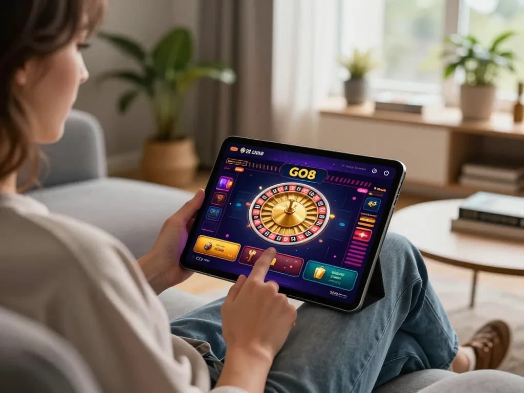Engaged player using GO8 casino app for strategic online roulette gameplay at home.