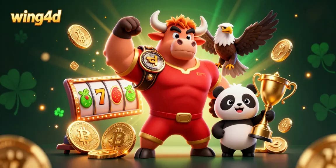 Win big with wing4d by spinning fruit-filled slot reels and jackpot counters in a vibrant casino scene.