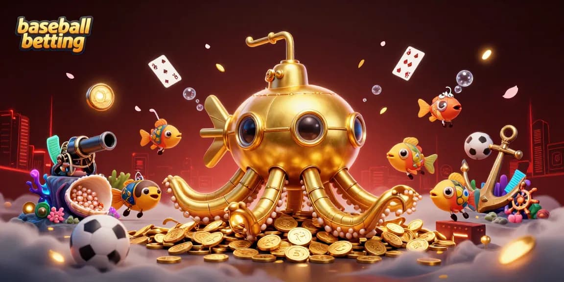 Engage in baseball betting excitement with a vibrant 3D submarine and mechanical fish scene.