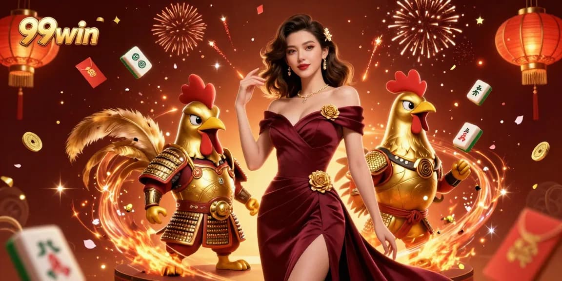 Experience the excitement of 99win with vibrant characters and dynamic casino elements in a stunning illustration.