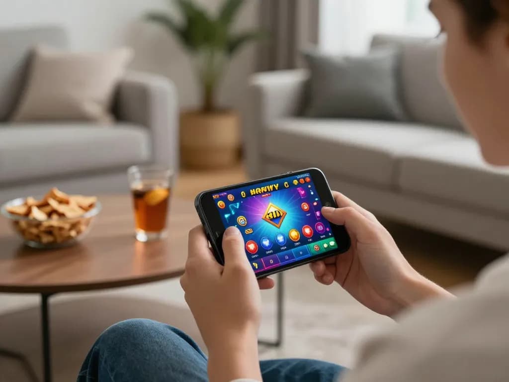 Engaging in vin 88 mobile gaming experience in a cozy home setting