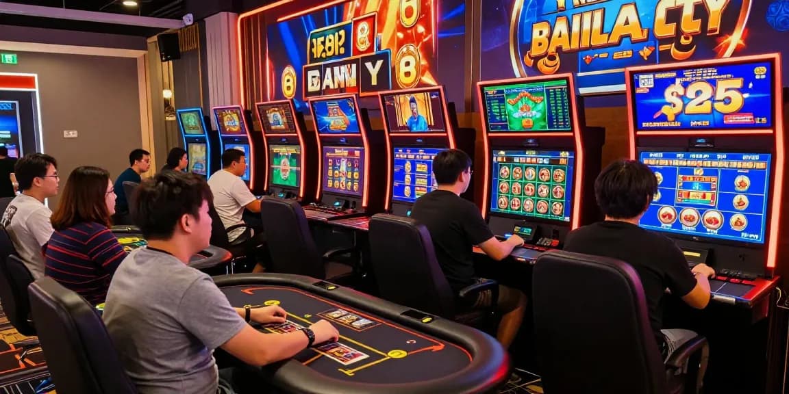 Pajaktoto resmi slots surrounded by excited players in a vibrant online gambling environment showcasing digital gaming excitement.