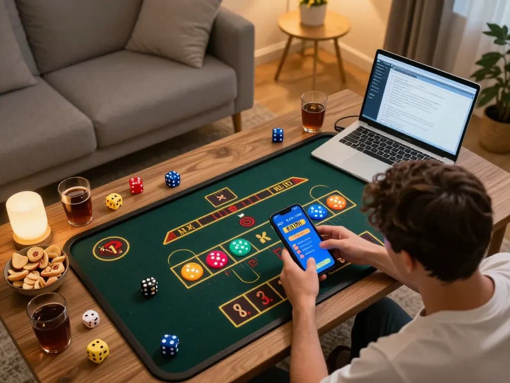 Player engaging in a tài xỉu online uy tín gaming session on mobile app in a cozy home setting.