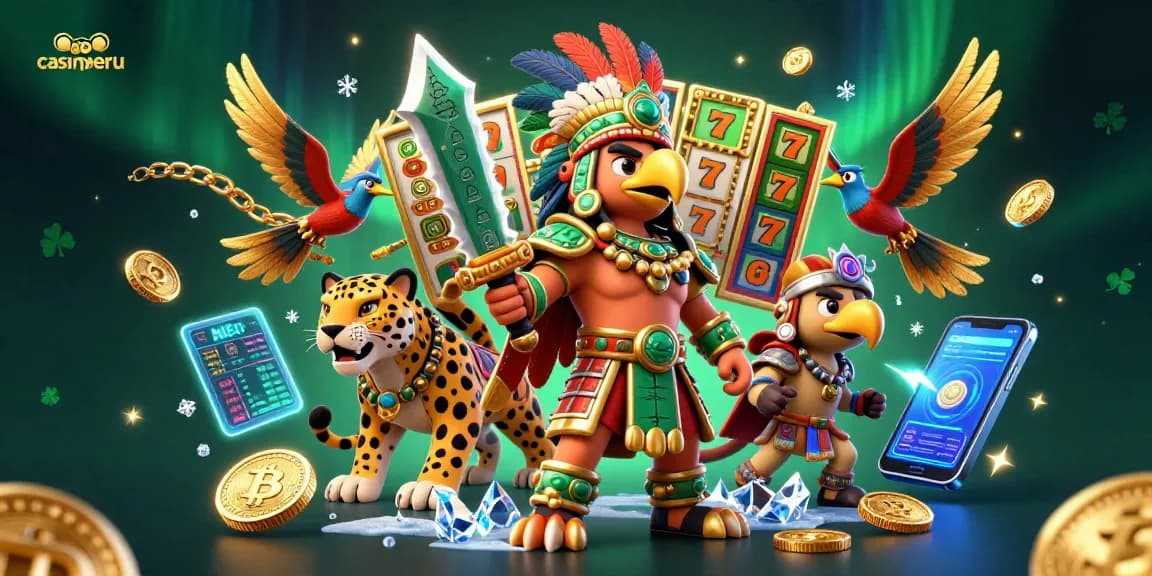 Gana emocionantes premios en casinoperu con la imagen vibrante de guerreros aztecas y tragamonedas