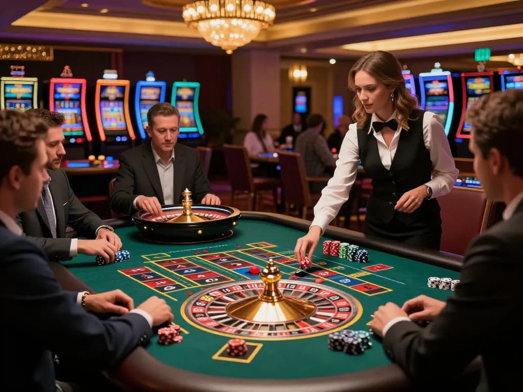 Join the thrilling roulette action at okwin, where players strategize and win in a luxurious casino environment.