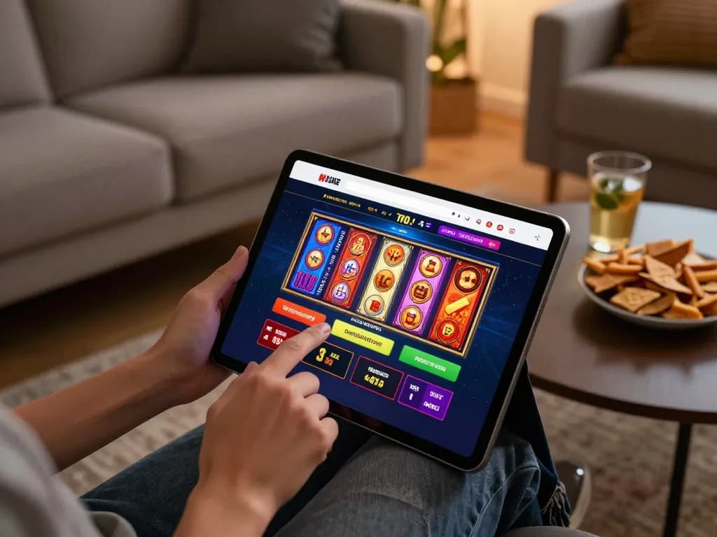 Player enjoying SC 88 online casino games on a tablet in a cozy home setting