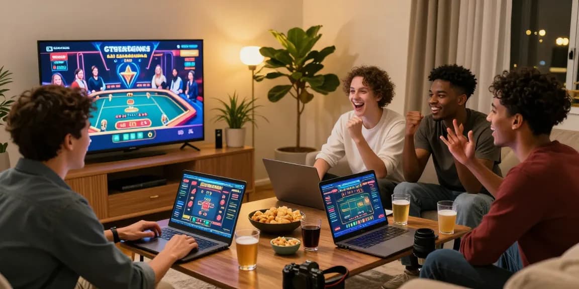 Online gaming gathering with friends enjoying Betebet live casino experience