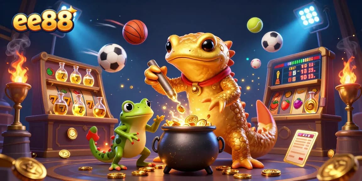 Experience ee88's magical world with a golden salamander alchemist creating winning slots.