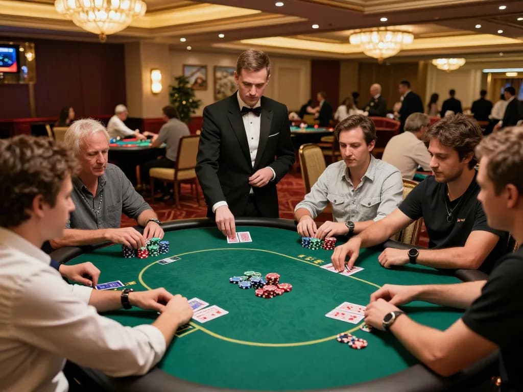 Action-packed poker scene showcasing players' strategies at a luxury table, highlighting kong 88.