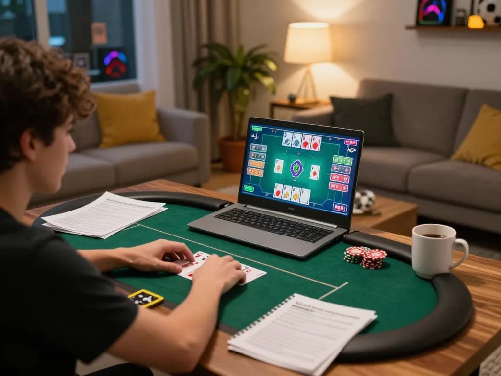 Engaging in situs slot games from home with strategic notes and warm lighting