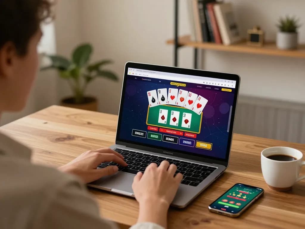 F168 player strategizing winning blackjack at home, engaging gaming setup