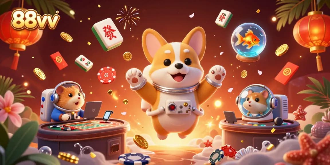 Experience the thrilling 88vv online casino atmosphere with a vibrant 3D illustration of exciting gaming elements.