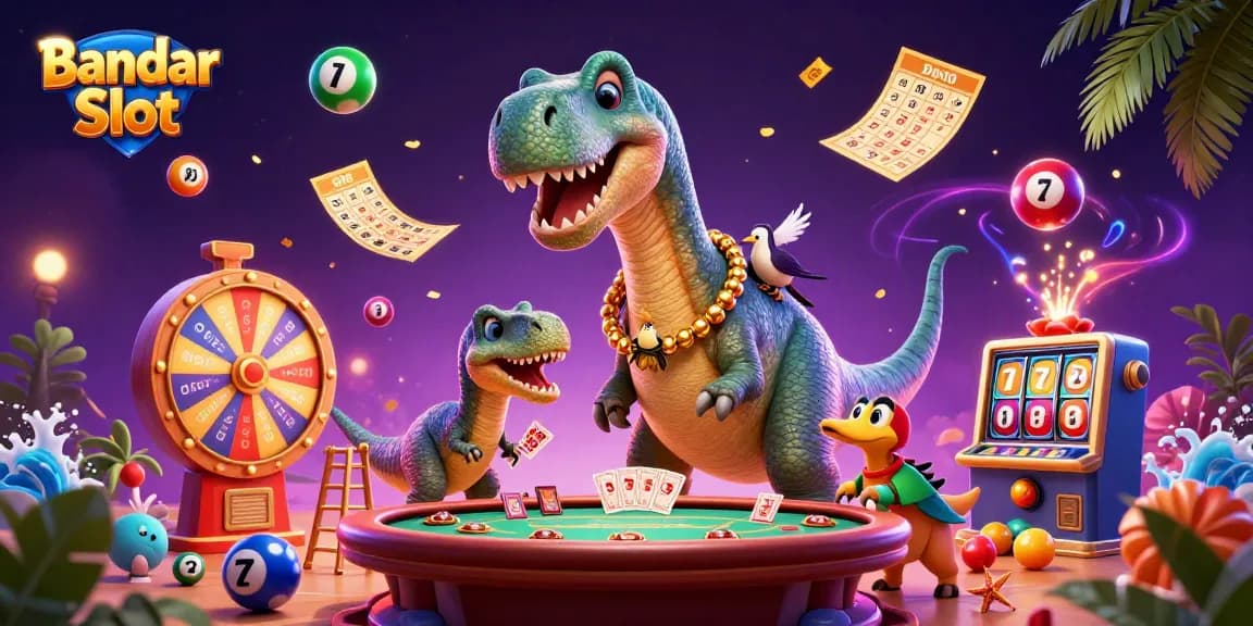 Menang besar di Bandar Slot dengan ilustrasi brontosaurus 3D beraksi di kasinonya.