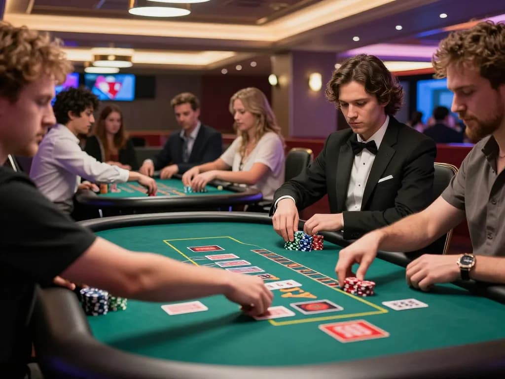 Players enjoying intense gameplay at a vibrant casino with sc88 themes, showcasing action and excitement