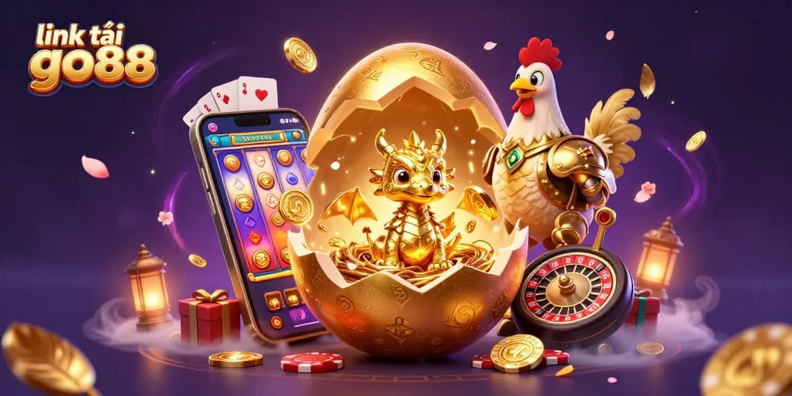 Enjoy the excitement of gaming with link tải go88, featuring a golden dragon and casino elements.