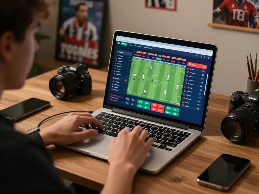 Soi Kèo online sports betting setup with dynamic odds display on laptop screen and focused player