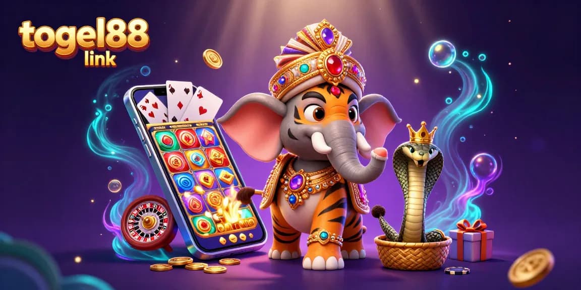 Engage with the vibrant togel88 link as the maharaja tiger rides an elephant amidst games and luck.