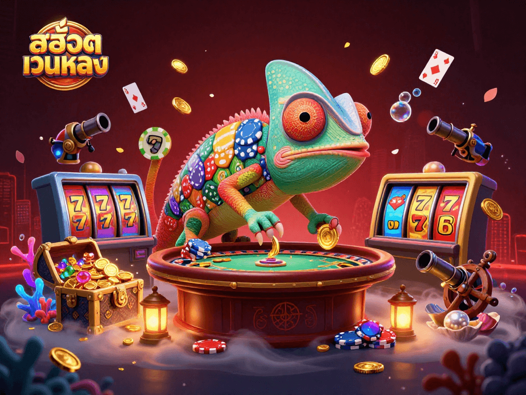 Engage in thrilling gameplay with สล็อตเว็บตรง while enjoying vibrant casino scenes featuring colorful slot reels.