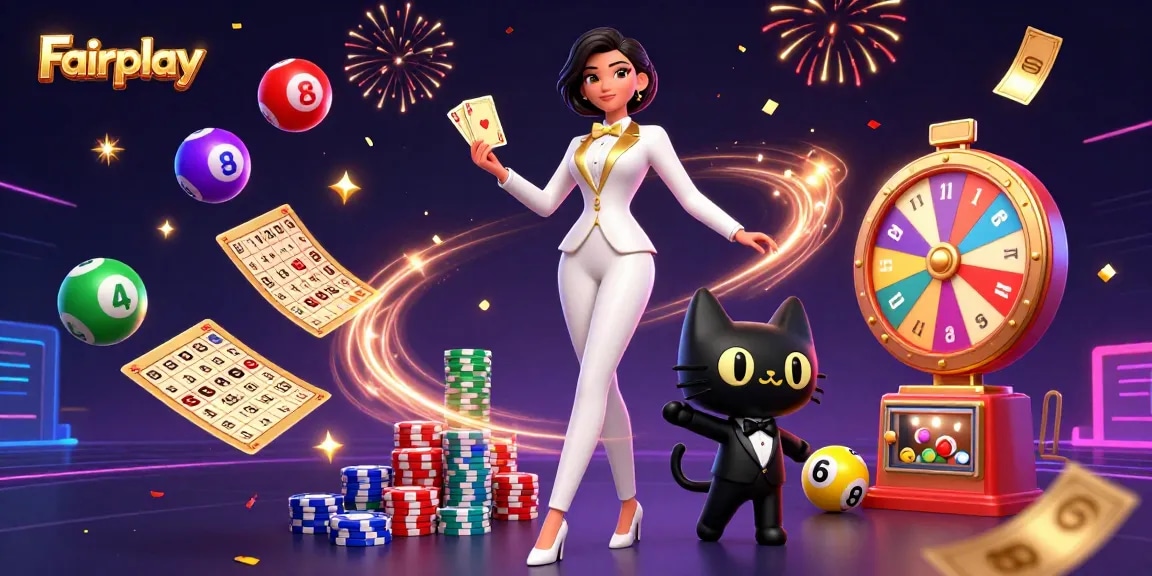 Engage in Fairplay with a glamorous dealer shuffling cards amidst a vibrant casino atmosphere.