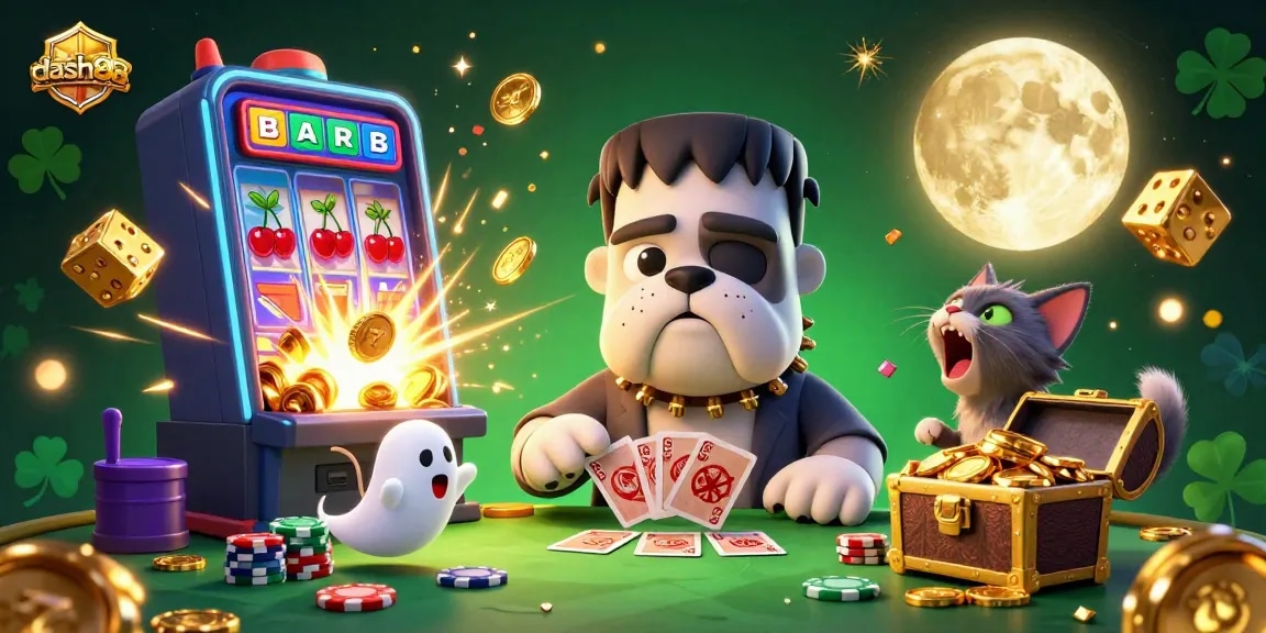 Join the action with dash88 at a thrilling card table featuring unique characters and vibrant casino elements.