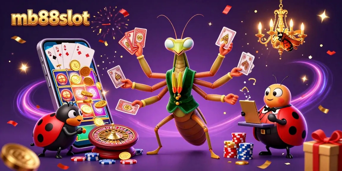 Experience the thrill of mb88slot in this vibrant casino illustration featuring colorful game elements and exciting characters.