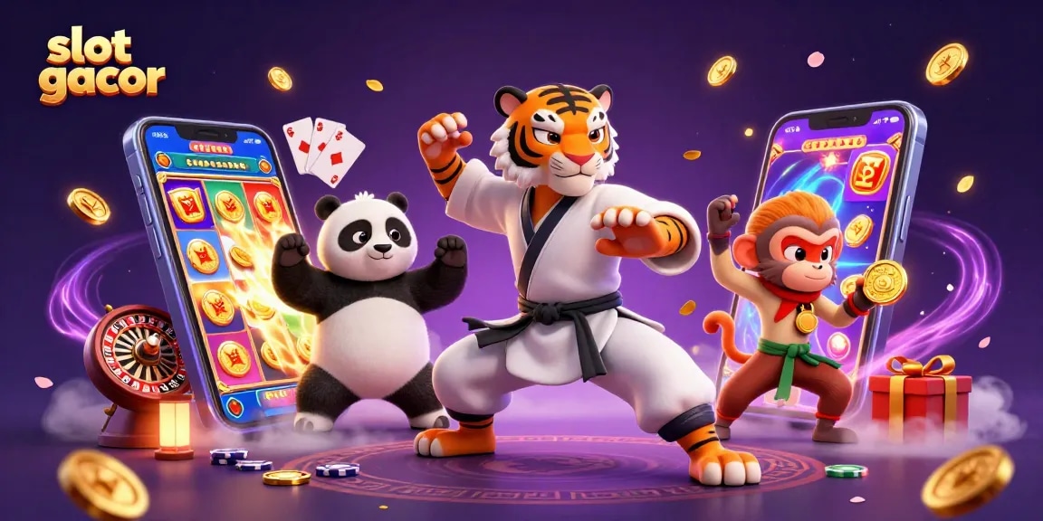 Watch slot gacor come alive with a tiger master, panda disciple, and monkey stealing coins.
