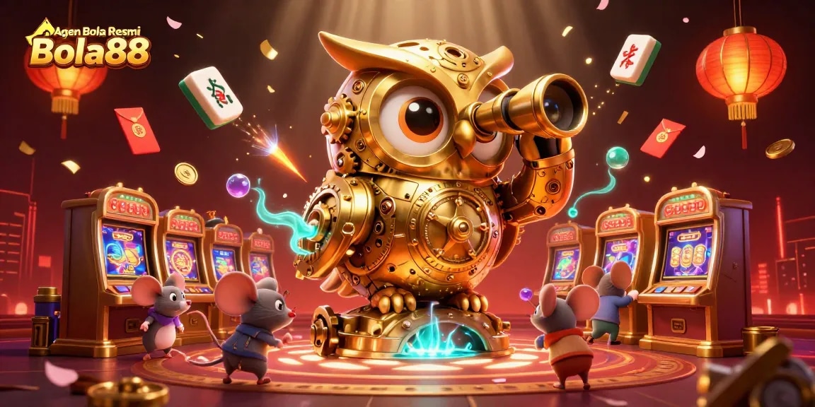 Experience thrilling gameplay with Agen Bola Resmi Bola88 featuring golden owl and dynamic casino elements.