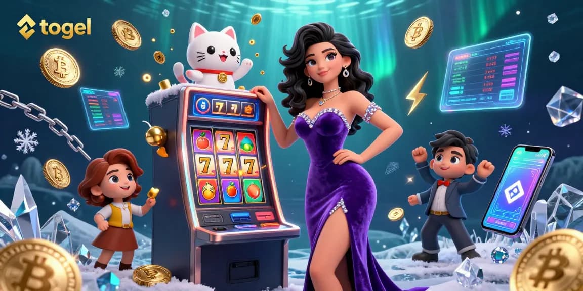 Experience the thrill of togel play in a vibrant casino setting with jackpot symbols and festive elements.