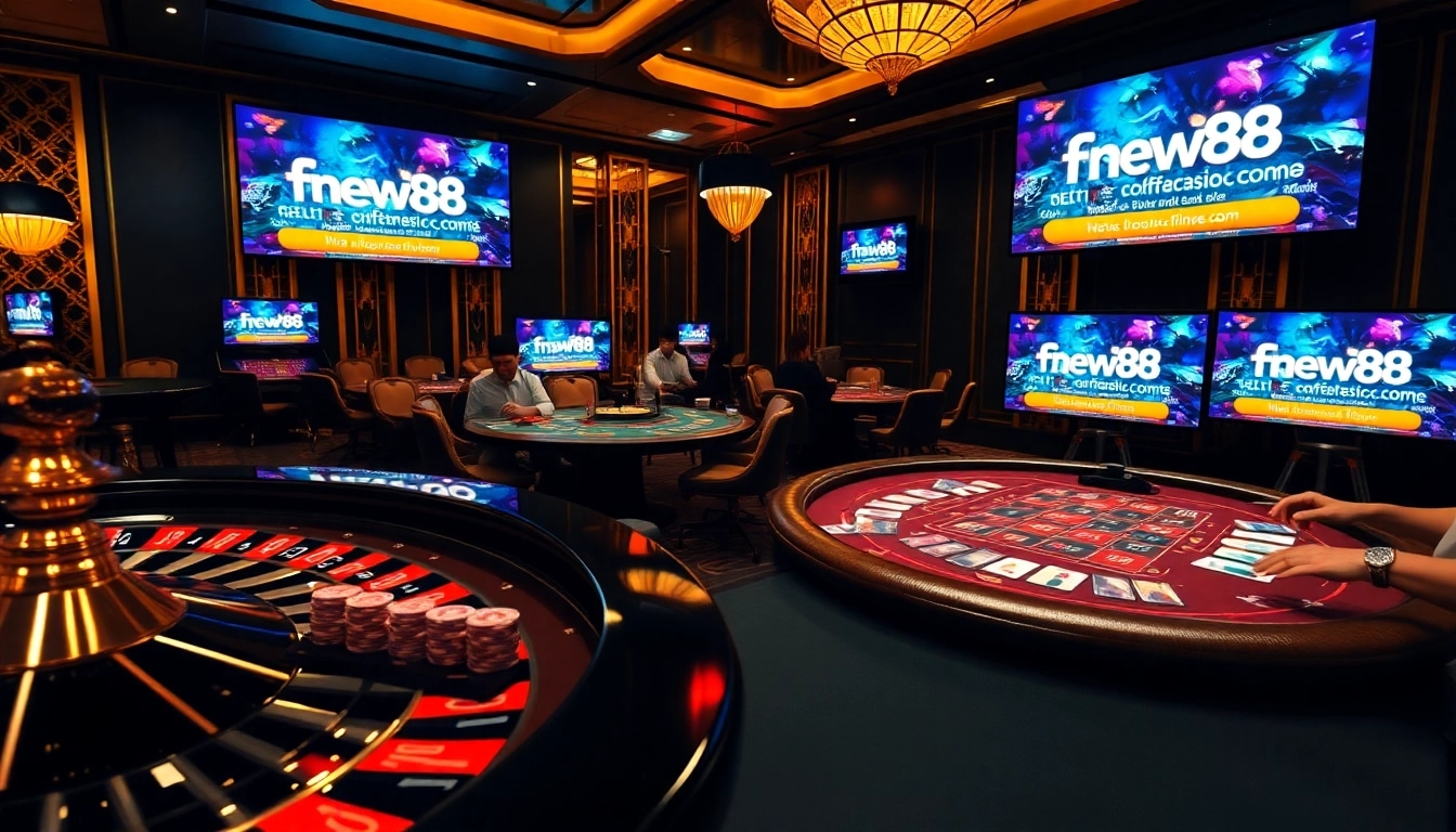 Experience the excitement of gambling at https://fnew88.com/ with vibrant casino tables, roulette, and engaged players.