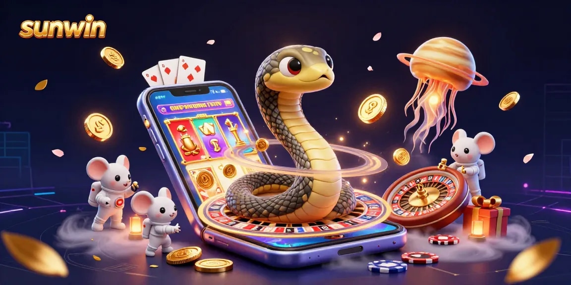 Experience the excitement of sunwin's online casino, featuring animated characters and dazzling game elements.