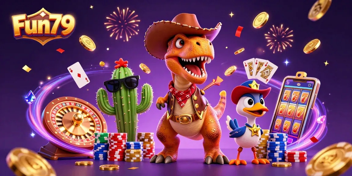 Experience thrilling wins at Fun79 with colorful casino elements and charming characters